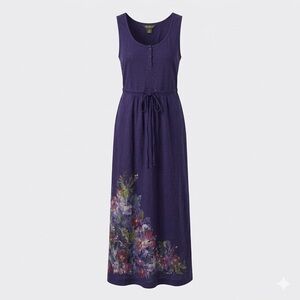 100% Cotton Eddie Bauer Purple Floral Tank Maxi Dress